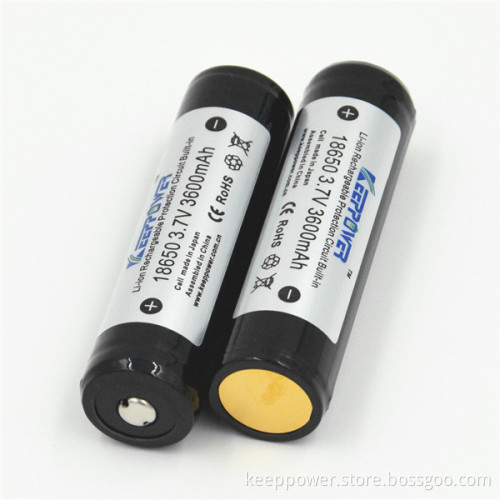 Protected KeepPower 3600mah 18650 3.7v li-ion battery for flashlight